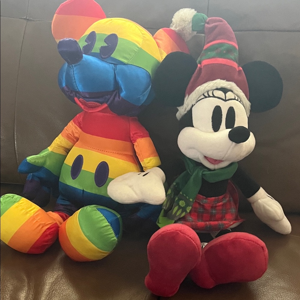 Disney Rainbow and Christmas Festive Plush Mickey Mouse Duo